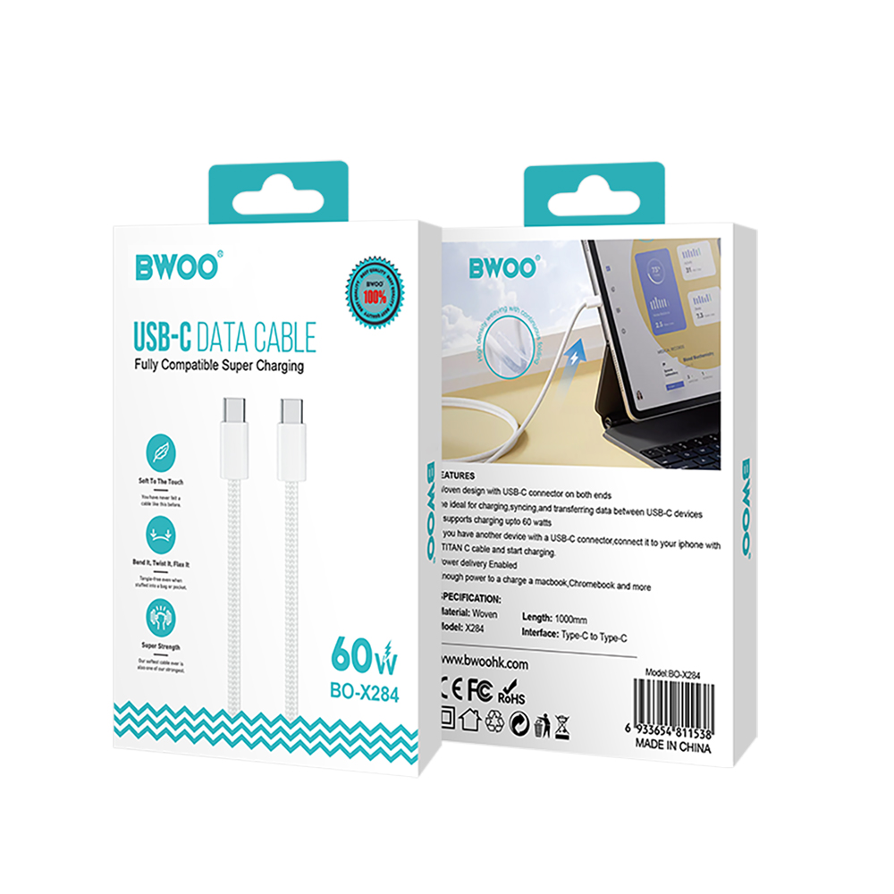 BWOO Fast 60W kabelis BO-X284 USB-C į USB-C, skirtas "iPhone 15" serijai