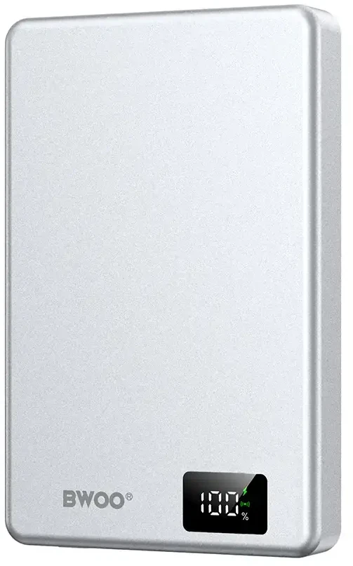 Powerbank Wekome BWOO power bank magnetyczny P76 PD 20W 10000 mAh ultra cienki w aluminiowej obudowie su wyświetlaczem i portem USB-C sidabrinė