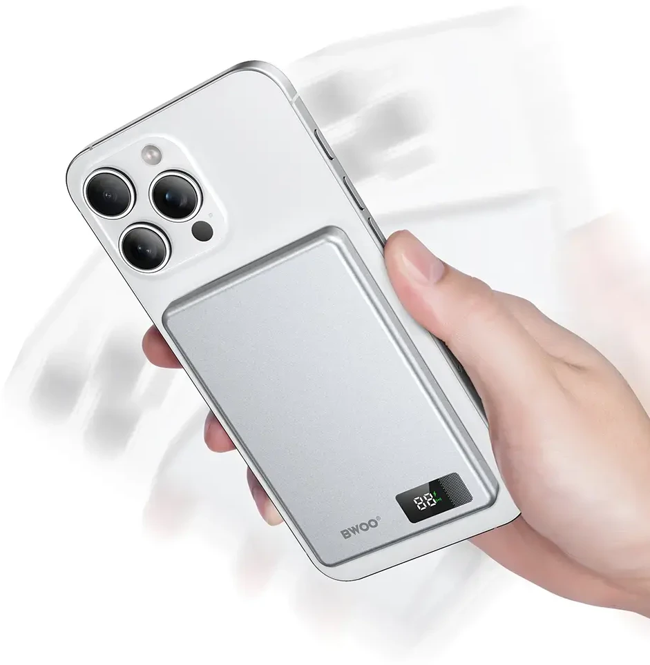 BWOO P75 išorinis akumuliatorius | 5 000 mAh | 20 W | PD | USB-C, MagSafe | LED ekranas | juodas