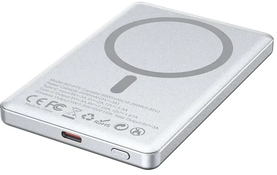 BWOO P75 išorinis akumuliatorius | 5 000 mAh | 20 W | PD | USB-C, MagSafe | LED ekranas | juodas