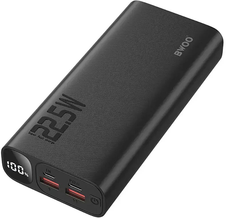 BWOO nešiojamas įkroviklis | 20 000 mAh | 22,5 W | USB-A, USB-C | LED ekranas | juodas