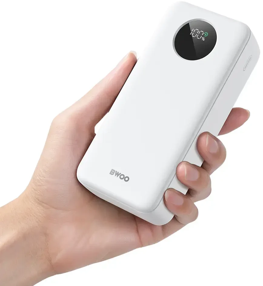 Išorinė baterija BWOO BWOO Išorinė baterija 22,5 W 30000 mAh su LCD ekranu balta