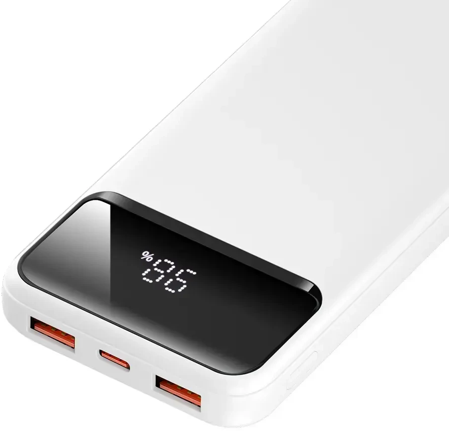 BWOO Ultra thin Power Bank | 10,000 mAh | 22.5W | QC | USB-A, USB-C | LED Ekranas | baltas