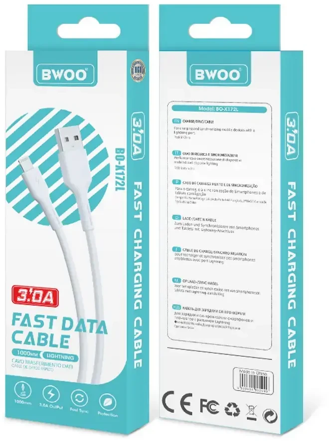BWOO 3A kabelis BO-X172C USB-A į USB-C 1 m, baltas