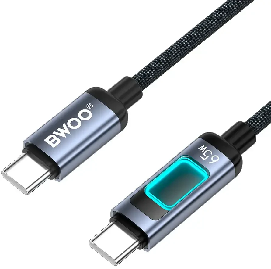 Telforceone BWOO X324CC pintas greito įkrovimo laidas su šviesos ekranu PD 60W USB-C - USB-C