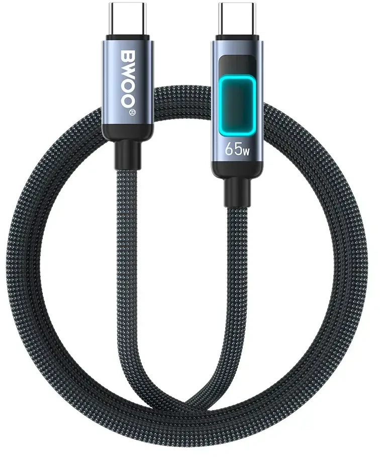 Telforceone BWOO X324CC pintas greito įkrovimo laidas su šviesos ekranu PD 60W USB-C - USB-C