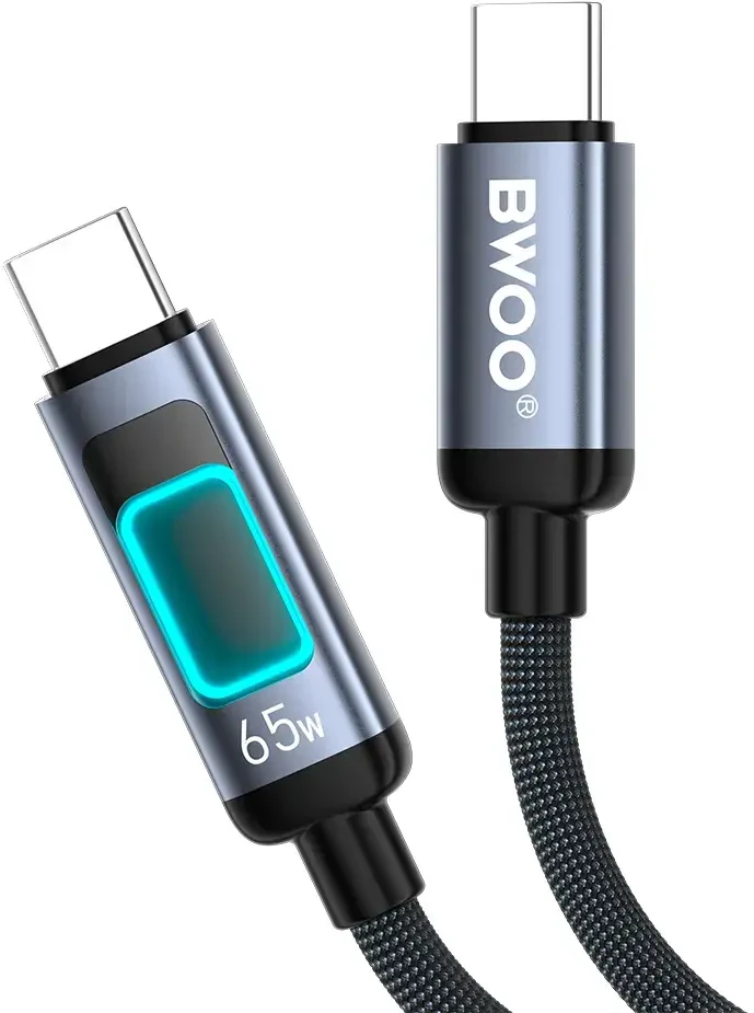 Telforceone BWOO X324CC pintas greito įkrovimo laidas su šviesos ekranu PD 60W USB-C - USB-C