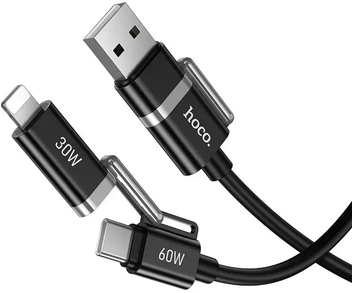 Kabelis 4w1 USB A/USB C į USB C/Lightning Hoco 3A 60W 1,2 m U155 juodas