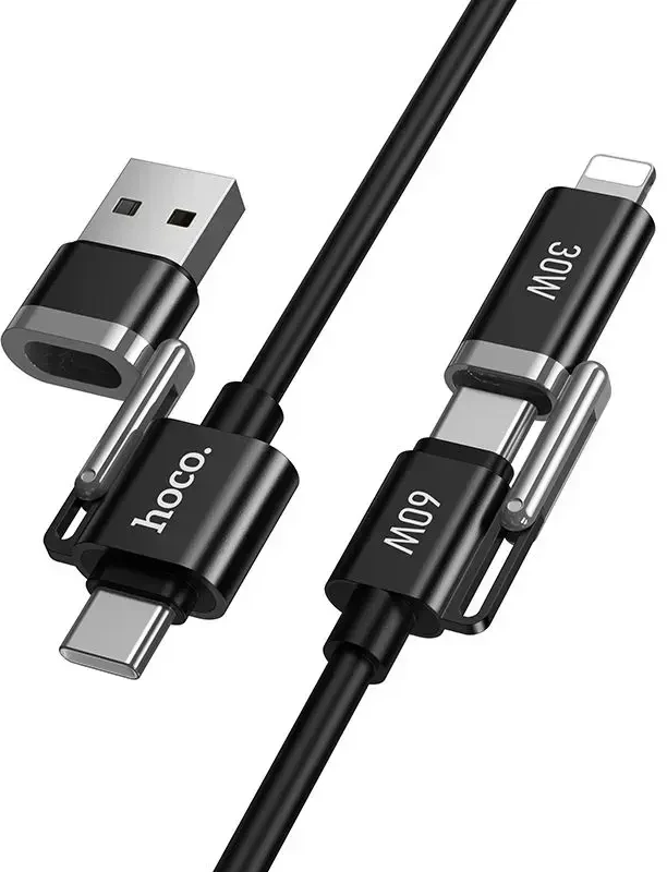 Kabelis 4w1 USB A/USB C į USB C/Lightning Hoco 3A 60W 1,2 m U155 juodas
