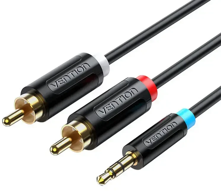 Vention kabelis audio adapteris 3.5mm kištukas - 2x kištukas RCA 8m – Juodas