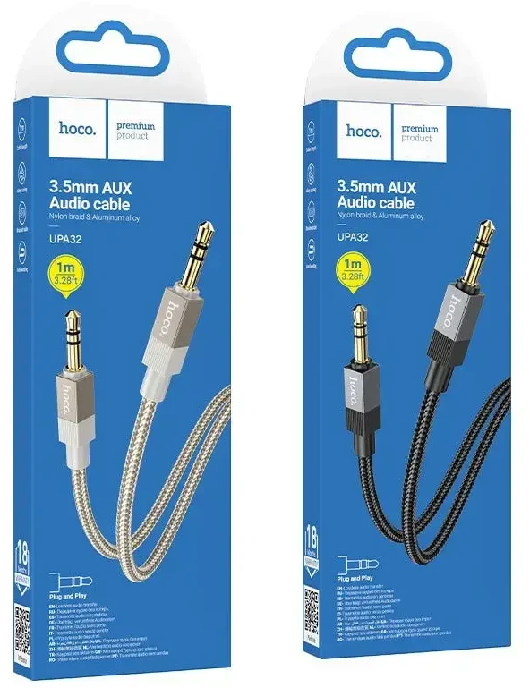 AUX kabelis Jack 3,5 mm (vyras) į Jack 3,5 mm (vyras) Hoco 1 m UPA32 juodas