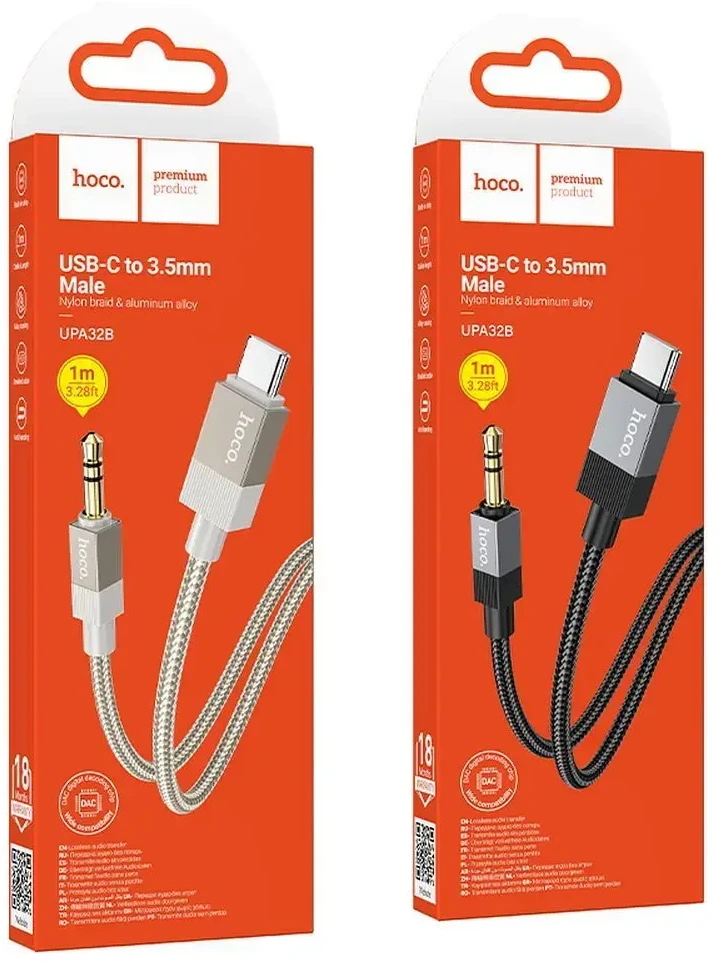 Kabelis AUX Jack 3,5 mm (kištukas) - USB C (kištukas) Hoco 1 m UPA32B juodas