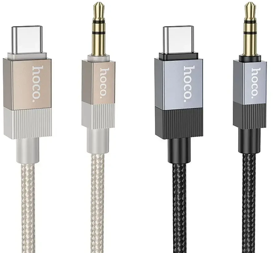 Kabelis AUX Jack 3,5 mm (kištukas) į USB C (kištukas) Hoco 1 m UPA32B auksinis
