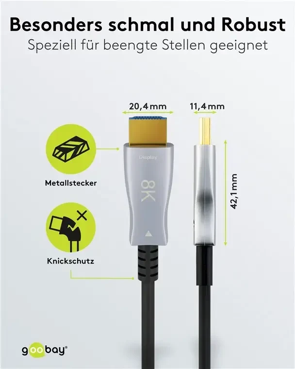 HDMI-HDMI laidas 40 m (HDMI 2.1) optinis hibridinis 8K @ 60 Hz / 4K @ 120 Hz Goobay