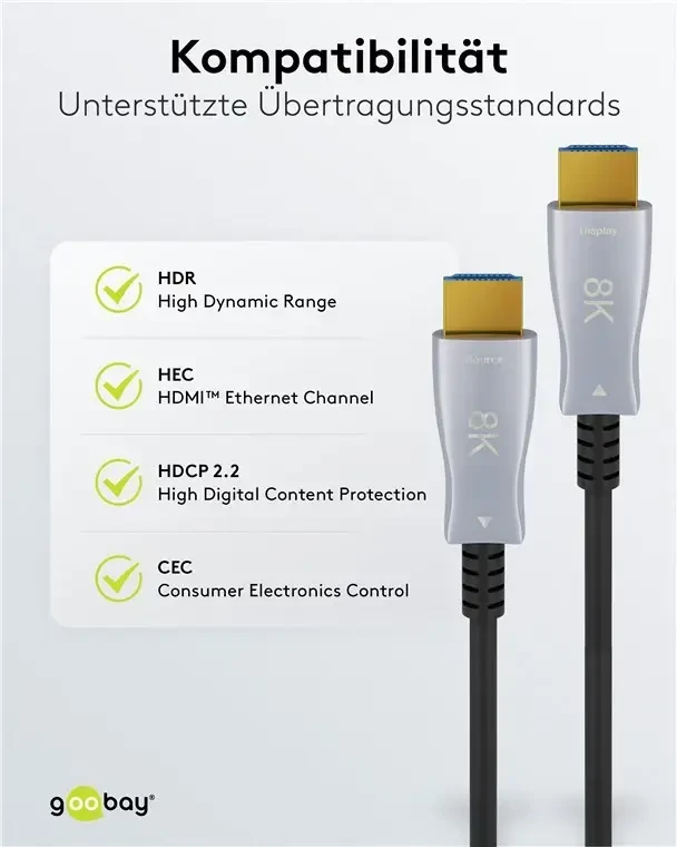 HDMI-HDMI laidas 40 m (HDMI 2.1) optinis hibridinis 8K @ 60 Hz / 4K @ 120 Hz Goobay