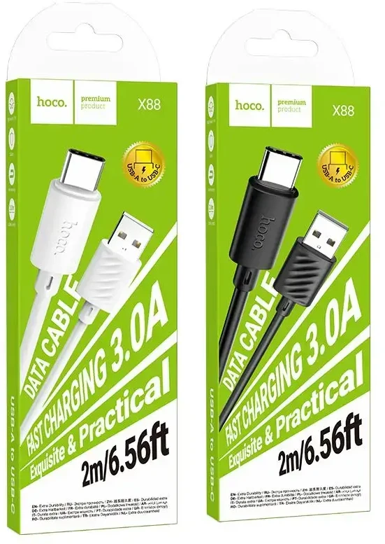Cable USB A to USB C Hoco 3A 2 m X88 juodas