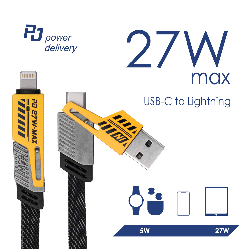 AKYGA Cable USB AK-USB-57 USB A m + USB type C m / USB type C m + Lightning m ver.2.0 65W 1m