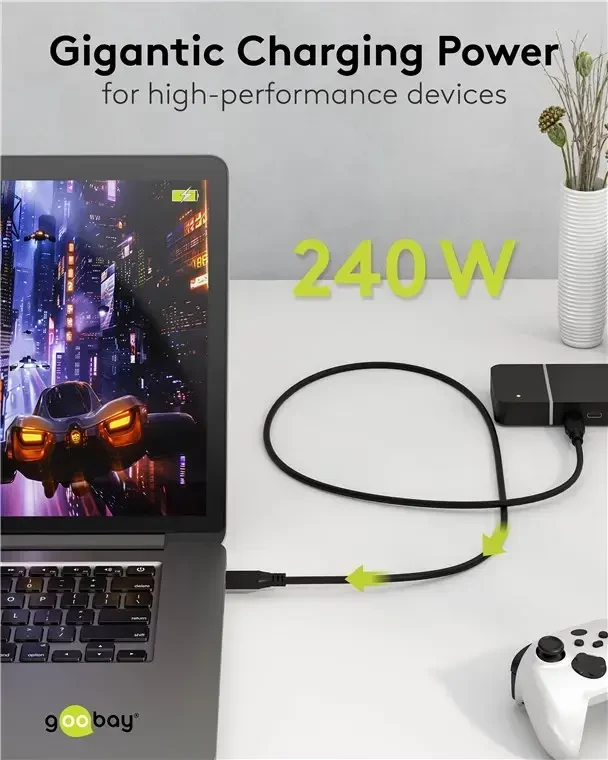 Kabelis USB C kištukas – USB C kištukas USB4 240W 20Gbit/s 2m suderinama su Thunderbolt 3 Goobay