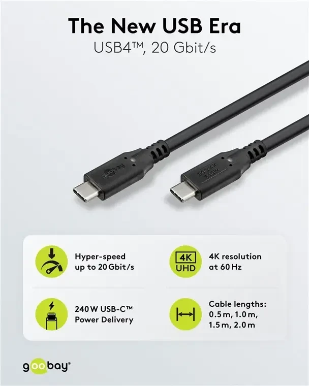 Kabelis USB C kištukas – USB C kištukas USB4 240W 20Gbit/s 2m suderinama su Thunderbolt 3 Goobay