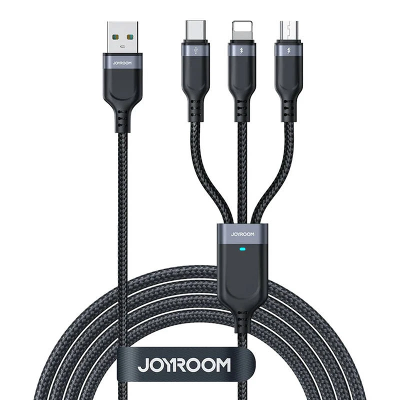 Daugiafunkcis USB kabelis Joyroom S-1T3018A18 3w1 / 3.5A / 0.3m (juodas)