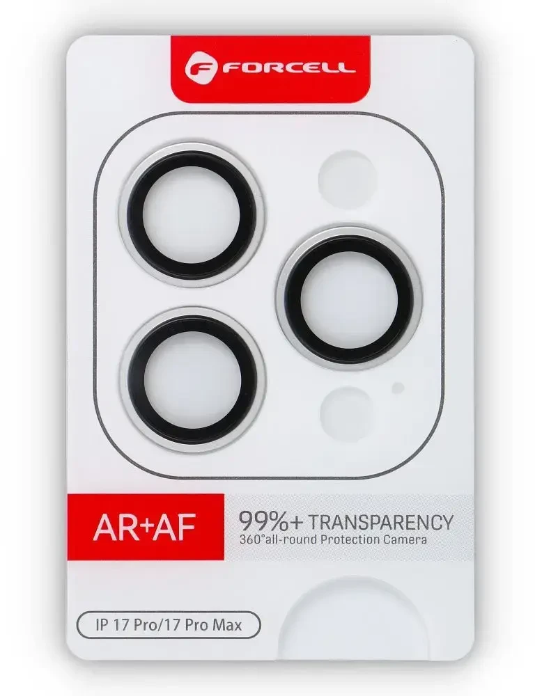 Grūdinto stiklo kameros objektyvas, skirtas iPhone 17 PRO / 17 PRO MAX Forcell Premium sidabrinis