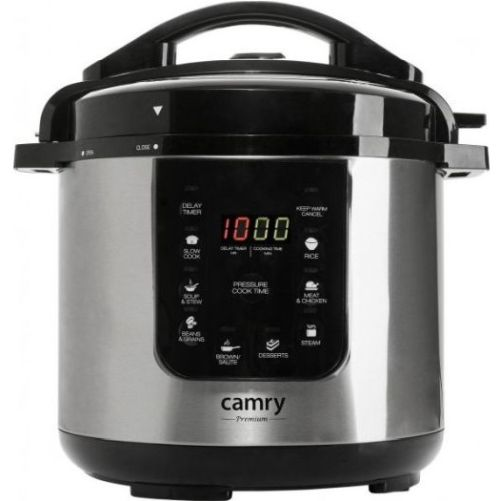 Camry | Pressure cooker | CR 6409 | 1500 W | Alluminium pot | 6 L | Number of programs 8 | Nerūdijantis plienas/Juodas