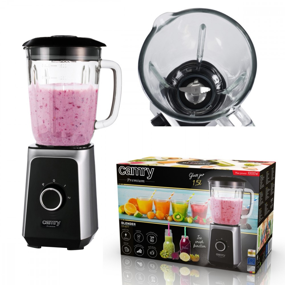 Adler Camry | Maišytuvas | CR 4077 | Tabletop | 500 W | Jar material Glass | Jar capacity 1.5 L | Ice crushing | Juodas/Nerūdijantis plienas