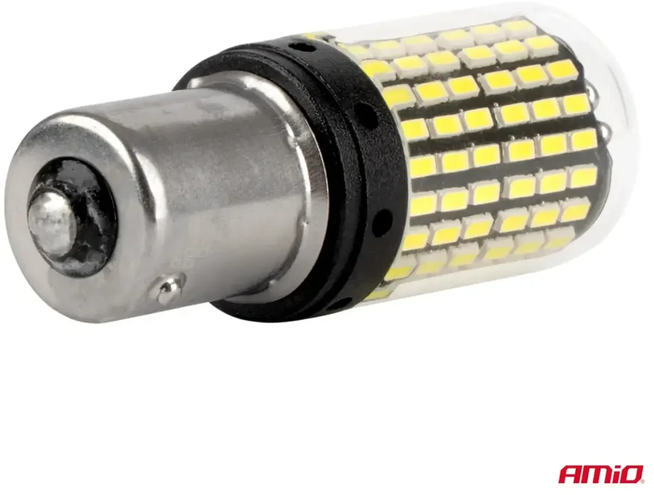 LED lemputės canbus ba15s p21w r10w r5w 600lm 144smd baltos 12v 24v amio-04473