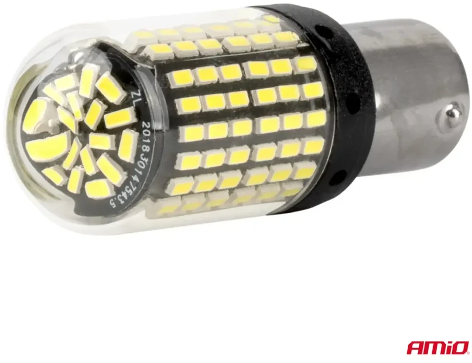 LED lemputės canbus ba15s p21w r10w r5w 600lm 144smd baltos 12v 24v amio-04473