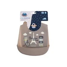 Canpolbabies CANPOL BABIES silikoninis seilinukas su kišene BONJOUR PARIS, tamsiai smėlio spalvos, 74/027_bei