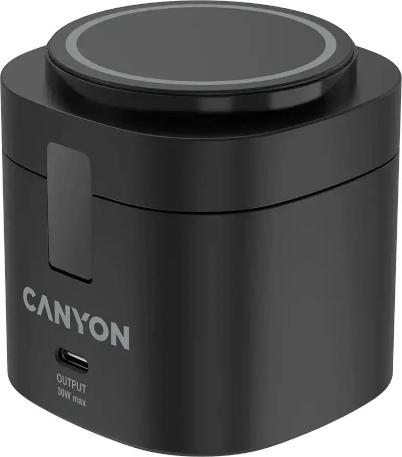 Canyon 4 viename belaidis įkrovimo stovas, maks. 30 W, dydis: 70 x 70 x 70,3 mm, svoris: 414 g, su 65 W įkrovikliu ir 1 m laidu, juodas