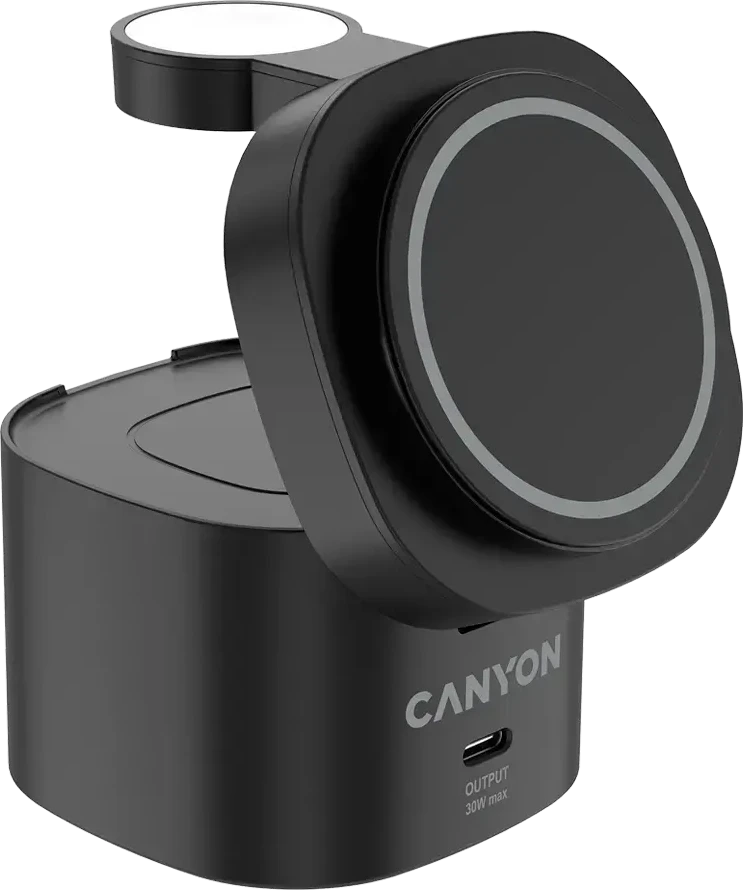 Canyon 4 viename belaidis įkrovimo stovas, maks. 30 W, dydis: 70 x 70 x 70,3 mm, svoris: 414 g, su 65 W įkrovikliu ir 1 m laidu, juodas