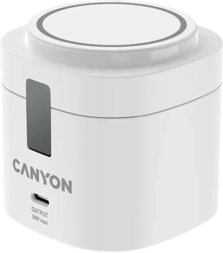 Canyon 4 viename belaidis įkrovimo stovas, maks. 30 W, dydis: 70 x 70 x 70,3 mm, svoris: 414 g, su 65 W įkrovikliu ir 1 m laidu, baltas