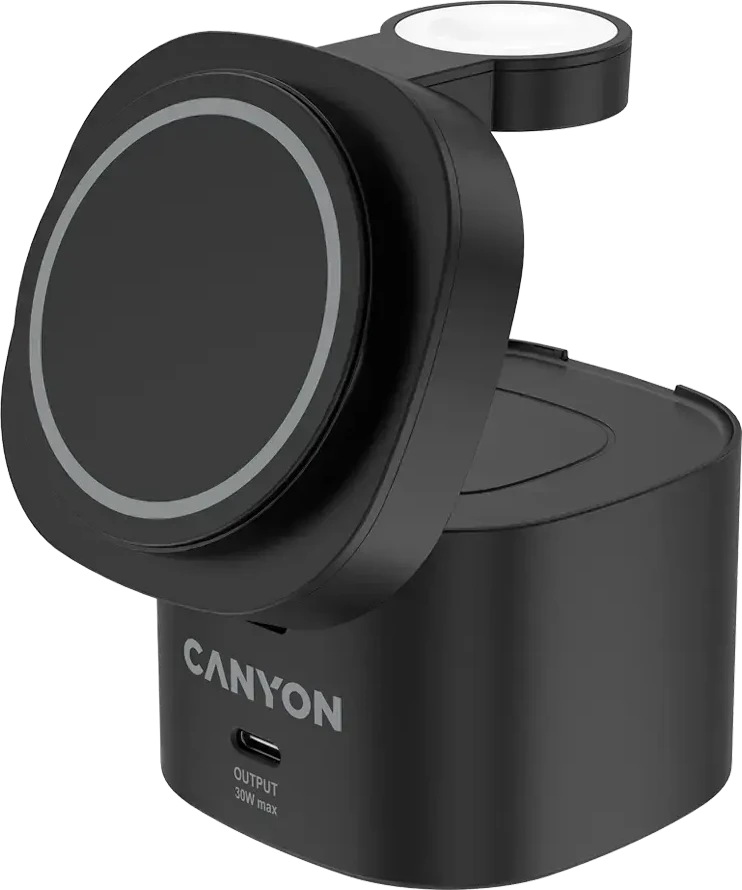 Canyon 4 viename belaidis įkrovimo stovas, maks. 30 W, dydis: 70 x 70 x 70,3 mm, svoris: 414 g, su 65 W įkrovikliu ir 1 m laidu, juodas