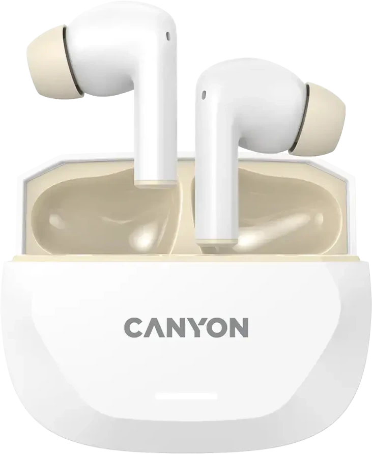 CANYON ausinės HEXAGON 7 TWS ANC+ENC belaidis įkrovimas baltas smėlio spalvos