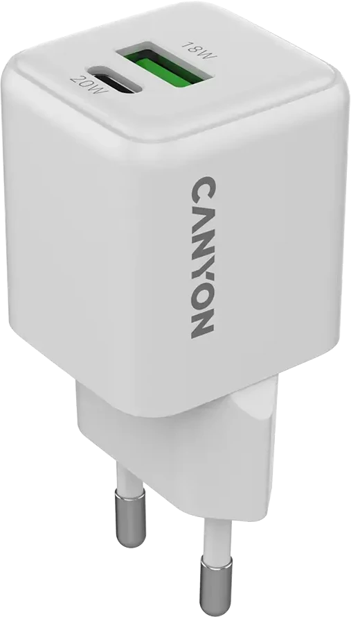 CANYON pakrovėjas CU20AC GaN 20W 1xPD 1xQC EU Baltas