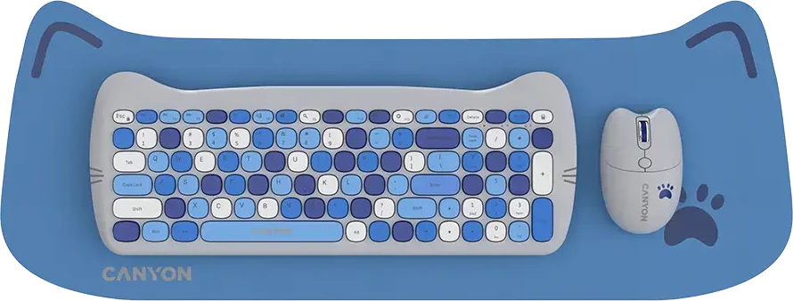 CANYON HSET-W6 EN Klaviatūra ir pelė Kitty Edition AAA+АА Wireless Mėlyna