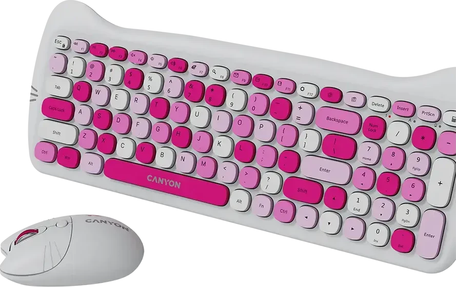 CANYON HSET-W6 EN Klaviatūra ir pelė Kitty Edition AAA+АА Wireless Rožinė