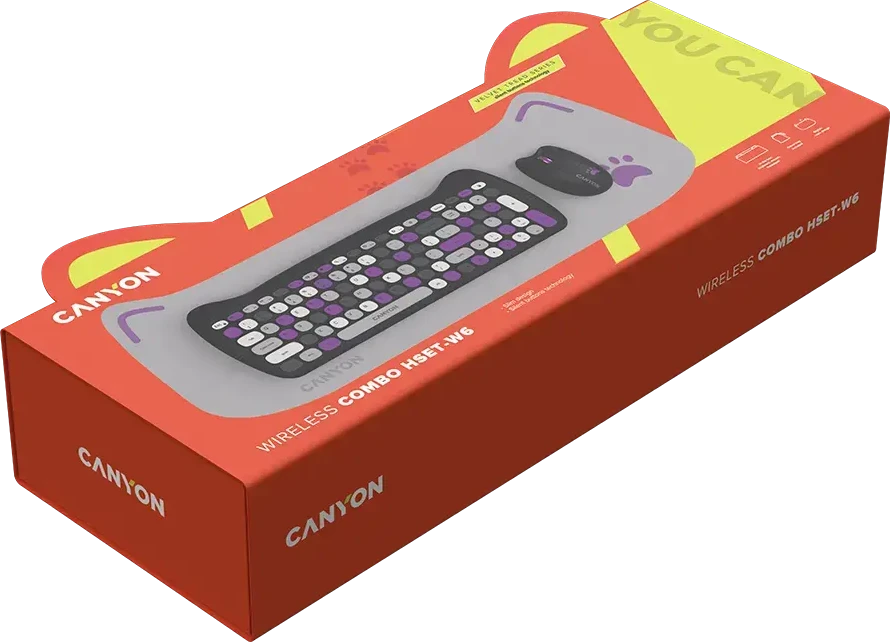 CANYON HSET-W6 EN Klaviatūra ir pelė Kitty Edition AAA+АА Wireless Violet
