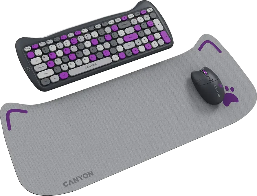CANYON HSET-W6 EN Klaviatūra ir pelė Kitty Edition AAA+АА Wireless Violet