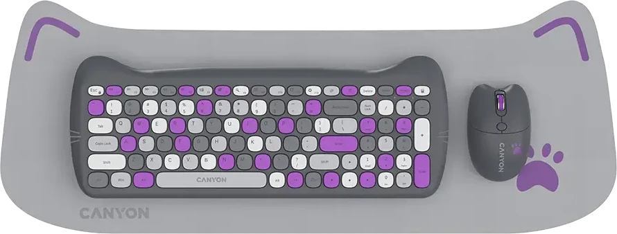 CANYON HSET-W6 EN Klaviatūra ir pelė Kitty Edition AAA+АА Wireless Violet