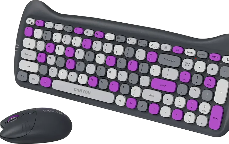 CANYON HSET-W6 EN Klaviatūra ir pelė Kitty Edition AAA+АА Wireless Violet