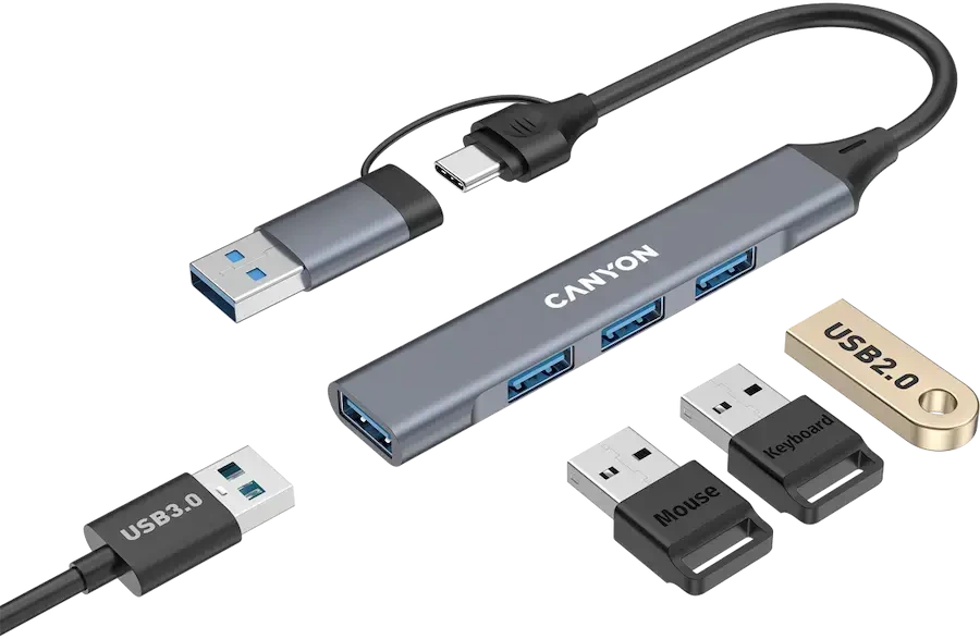 CANYON šakotuvas DS-02 4in1 USB-A/C Pilkas