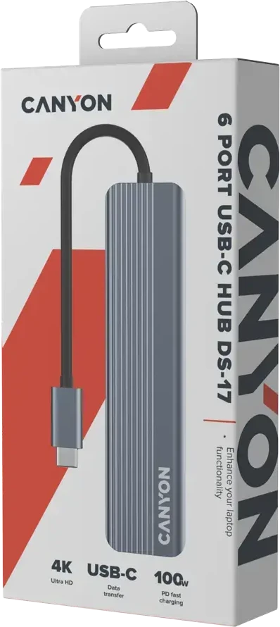 CANYON hub DS-17 6in1 4k USB-C Pilkas