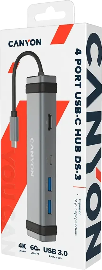 CANYON hub DS-3 4in1 USB-C Kosminė pilka