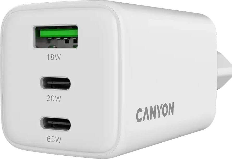 CANYON įkroviklis CU65ACC GaN 65W 2xPD 1xQC EU Baltas