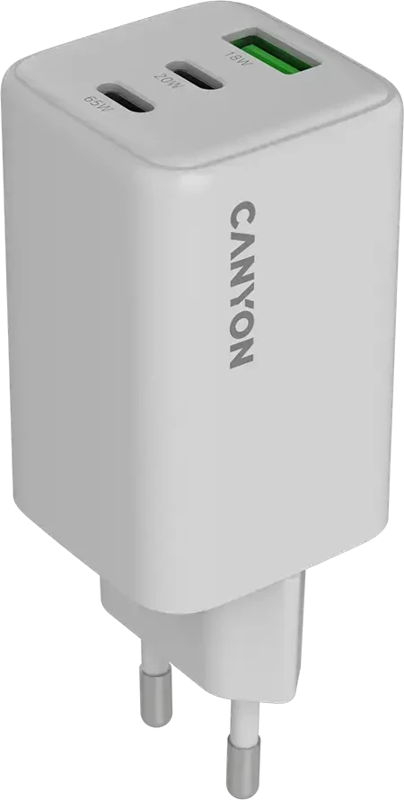 CANYON įkroviklis CU65ACC GaN 65W 2xPD 1xQC EU Baltas