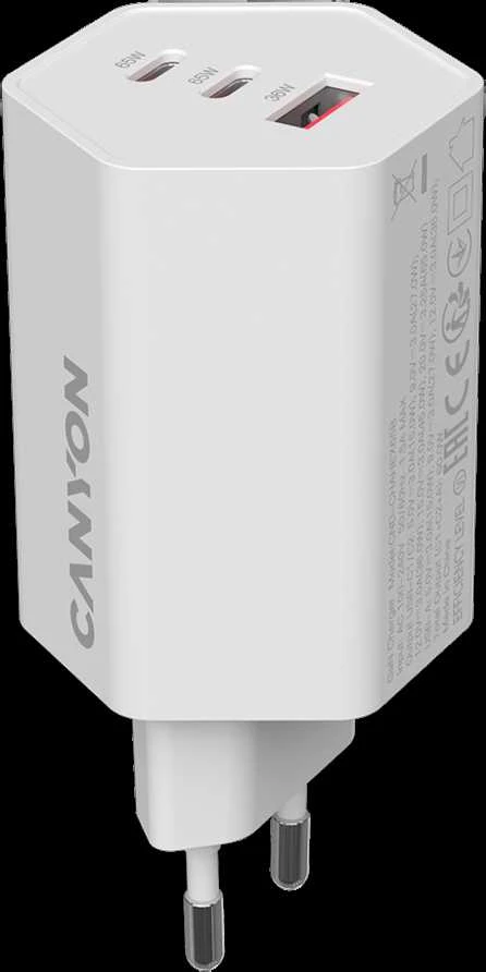 CANYON įkroviklis HEXAGON 65 GaN 65W 2xPD 1xQC EU Baltas