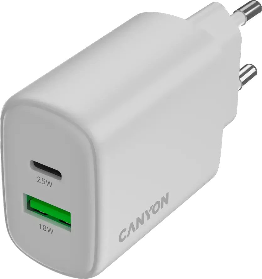 CANYON įkroviklis OnCharge 250 25W 1xPD 1xQC ES baltas