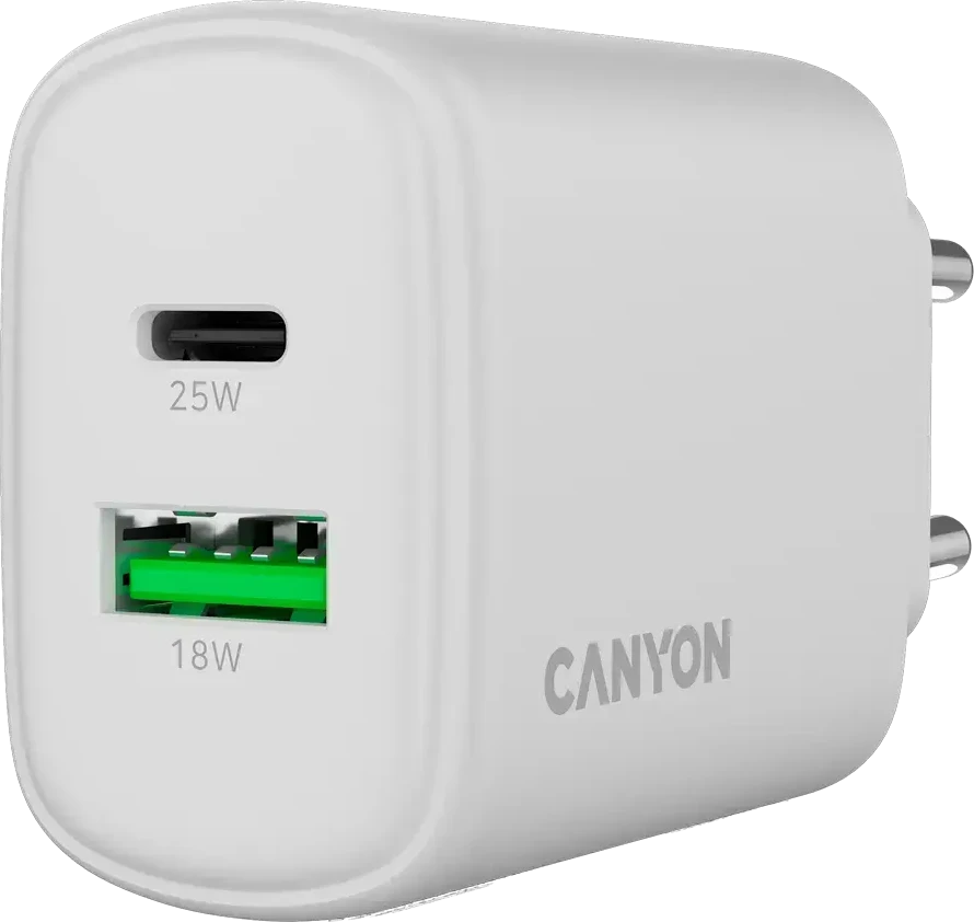CANYON įkroviklis OnCharge 250 25W 1xPD 1xQC ES baltas